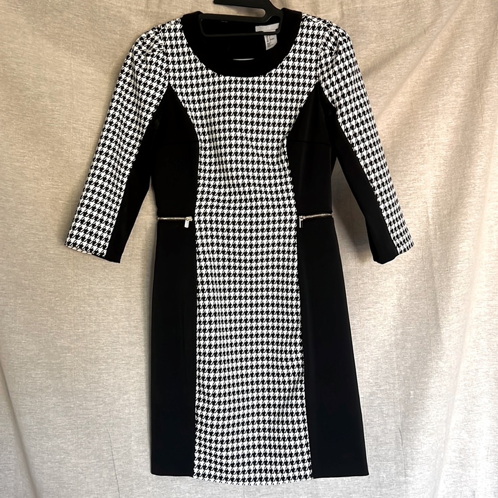 H&M cocktail dress 3/4 sleeve houndstooth print - Picture 2 of 9